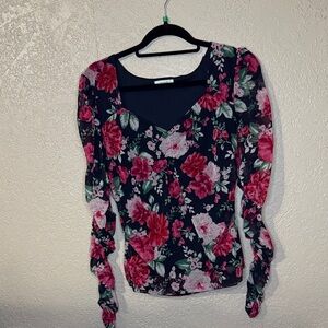 Maurices Navy Floral Long Sleeve Blouse